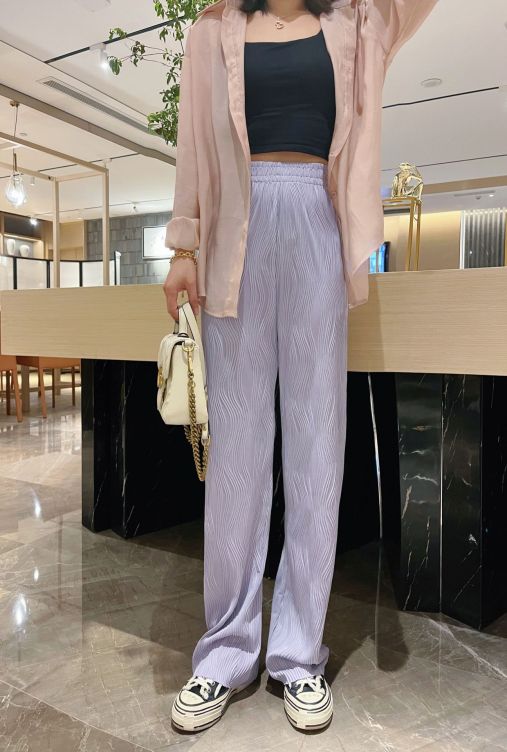 Water Ripple Wide-Leg Pants Women'S New Casual Loose Korean Version High-Waisted Straight-Leg Drapey Mopping Pants
