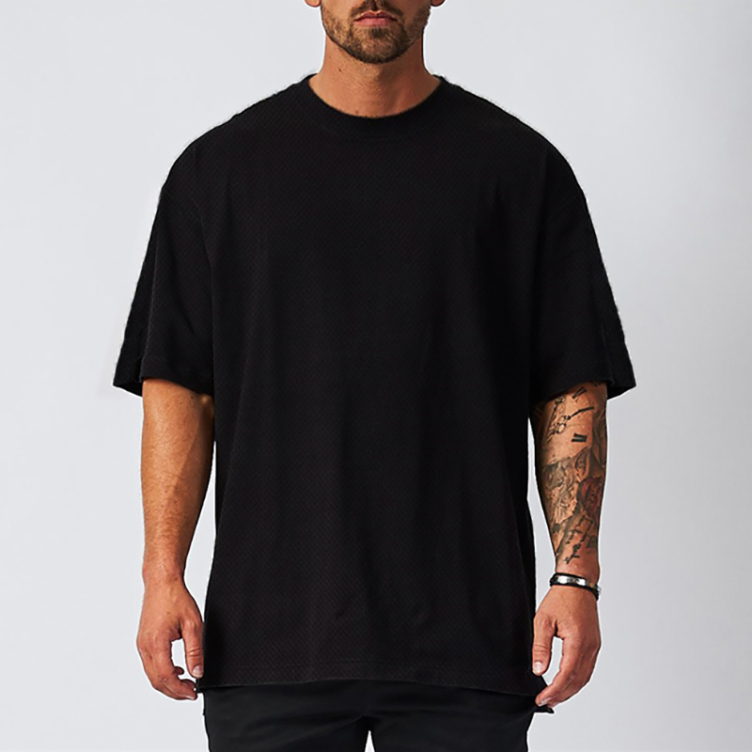 Men's Blank Mesh T-shirt Hip Hop Streetwear Loose Half Sleeve Gym Bodybuilding T-shirt