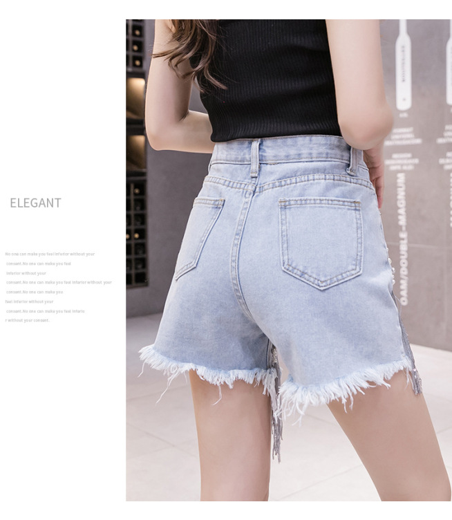 Sexy Rhinestone Fringe Tight Denim Shorts Custom Women Summer New Fashion Casual Plus Size Jeans With Pockets