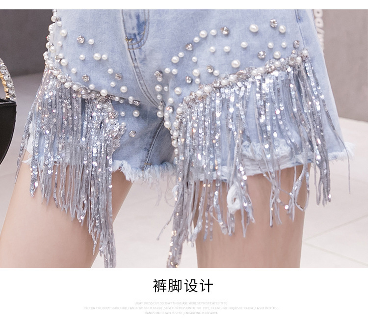 Sexy Rhinestone Fringe Tight Denim Shorts Custom Women Summer New Fashion Casual Plus Size Jeans With Pockets
