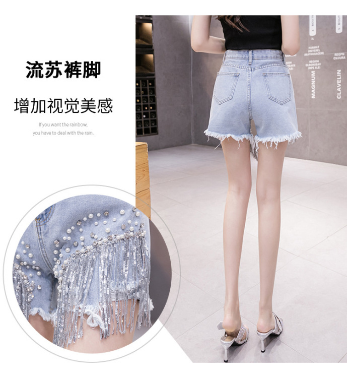 Sexy Rhinestone Fringe Tight Denim Shorts Custom Women Summer New Fashion Casual Plus Size Jeans With Pockets