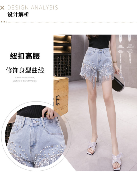 Sexy Rhinestone Fringe Tight Denim Shorts Custom Women Summer New Fashion Casual Plus Size Jeans With Pockets