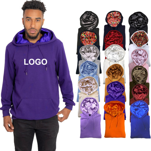 Custom Hoodie With No Labels Plain Color Cotton Streetwear Chenille Patches Printing Sweatshirt Men Silk Satin Lined Hoodies