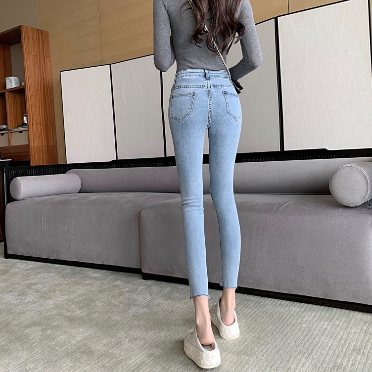 Summer new high-waisted slim stretch ripped jeans custom women's casual skinny retro jeans with pockets