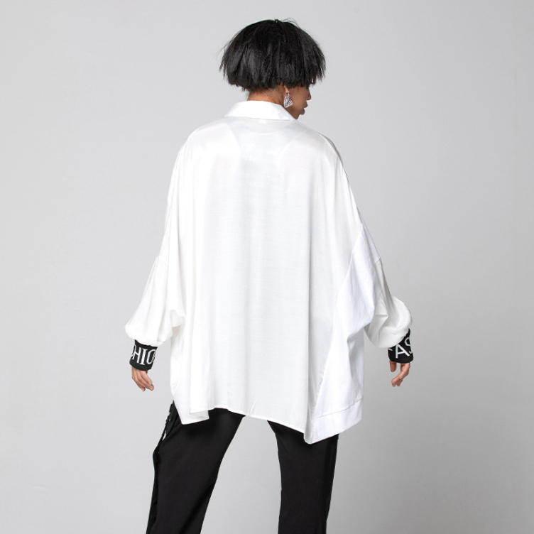2022 spring new women's shirt long-sleeved white shirt tide large size loose letters women