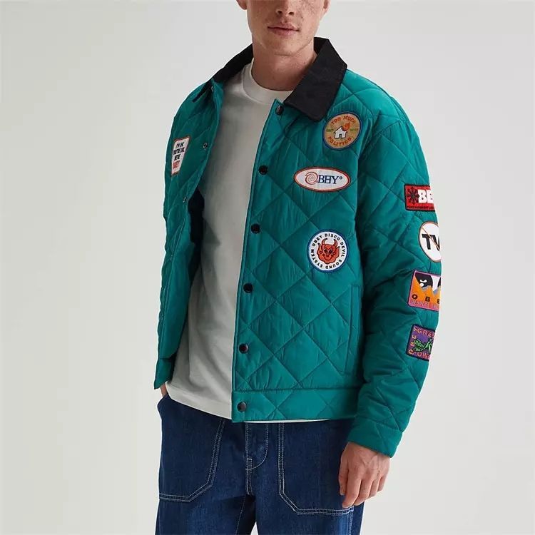 Lanwo Oversized Plaid Mens Winter Jacket Custom Multiple Pockets Embroidered Logo Patches Quilted Men'S Varsity Bomber Jacket