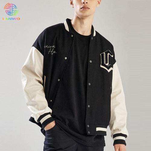 Custom Chenille Patch Embroidery Leather Jacket For Men Warm 100% Wool Vintage Bomber Outdoor Baseball Letterman Varsity Jacket