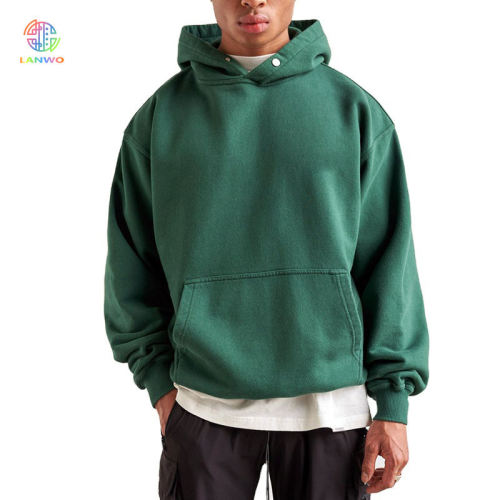 Lanwo Custom 100 Cotton Green Fleece Hoody Sweatshirt For Men Boxy Fit 380gsm Hoodies No String With Pocket Sublimation Hoodie