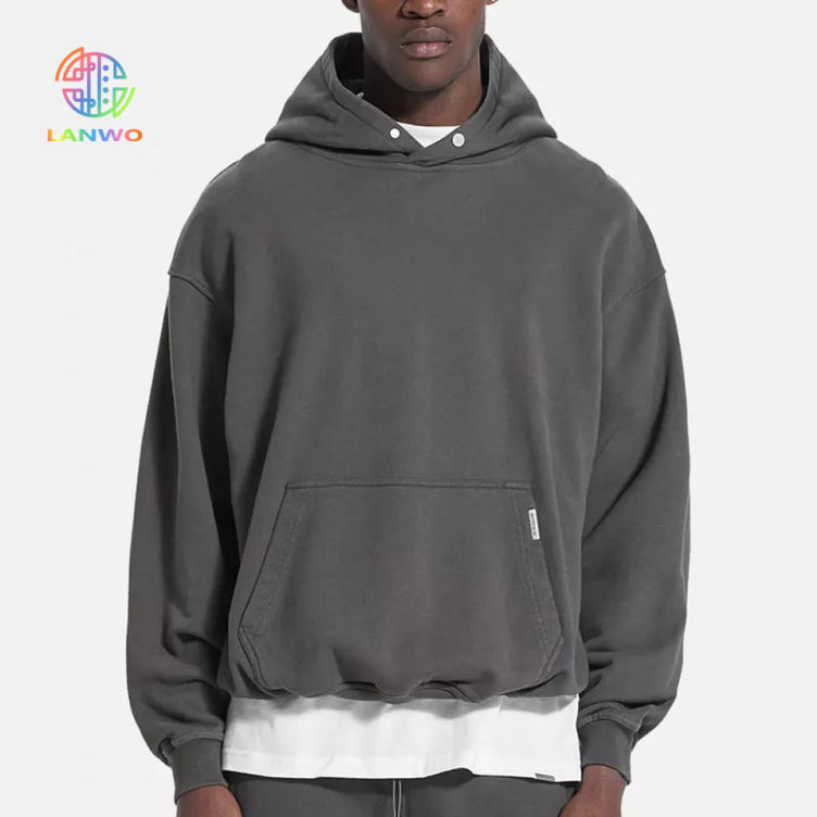 Lanwo High Quality Cropped Hoodie Men 400 500 gsm Heavy Weight Unisex Pullover Hoodie Heavyweight Oversized Hoodie