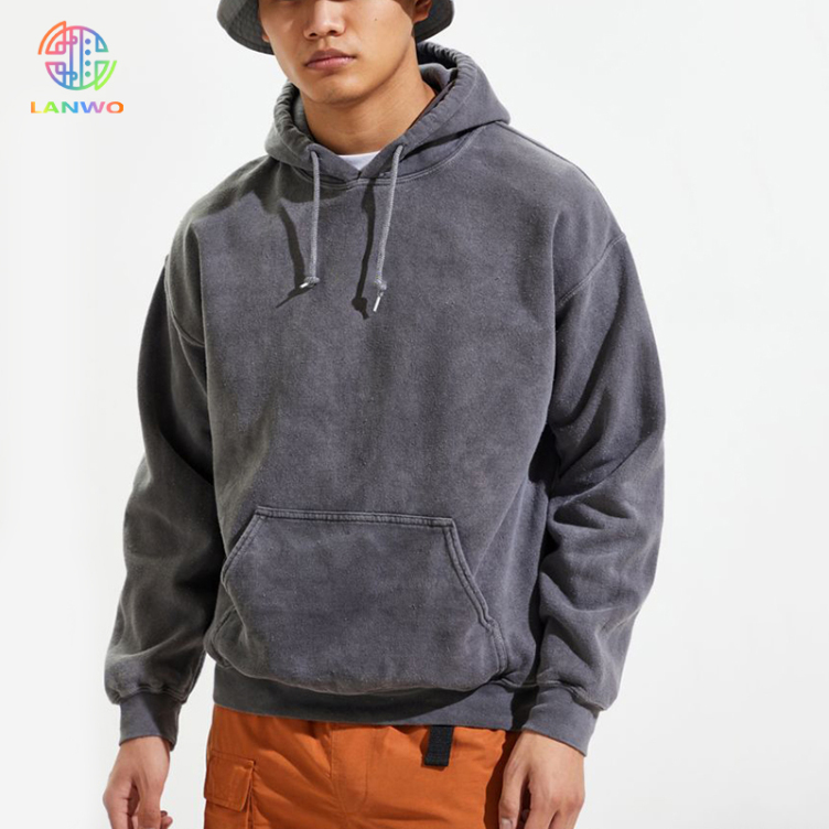 Lanwo Wholesale Blank Oversized Vintage Wash Hoodie for Men