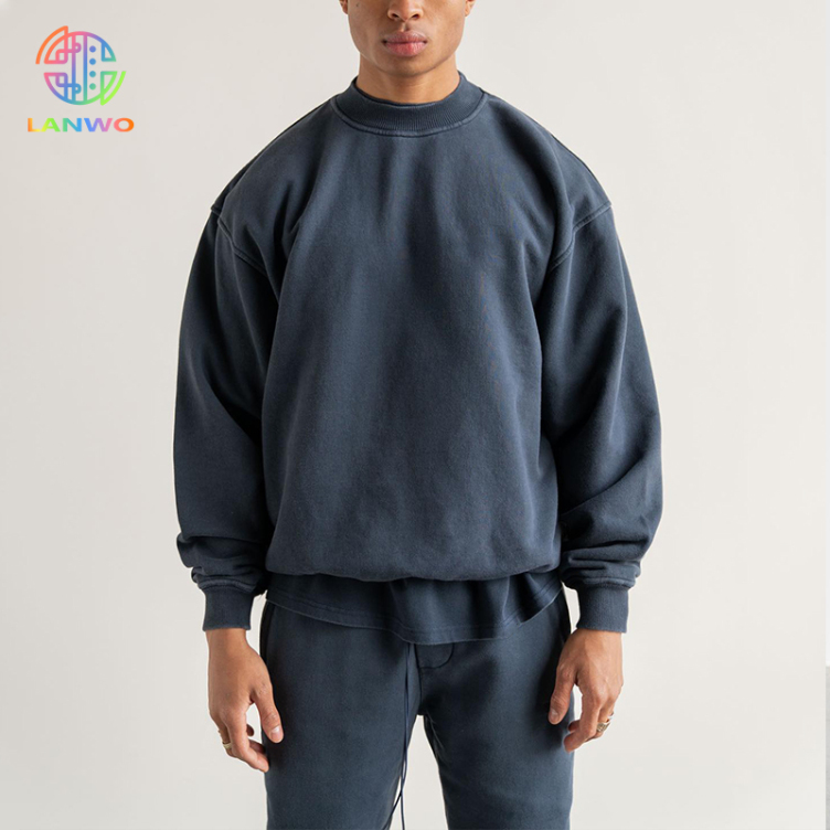 Heavyweight plus size men's sweatshirt high street drop shoulder long sleeve solid colour casual hoodie blank