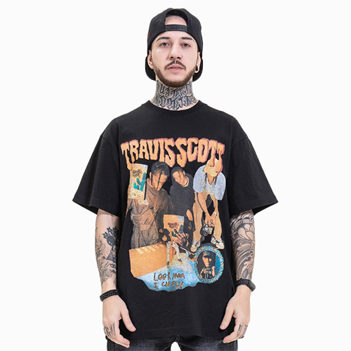 Hipster hip hop rap dark style character print oversize short sleeve t-shirt