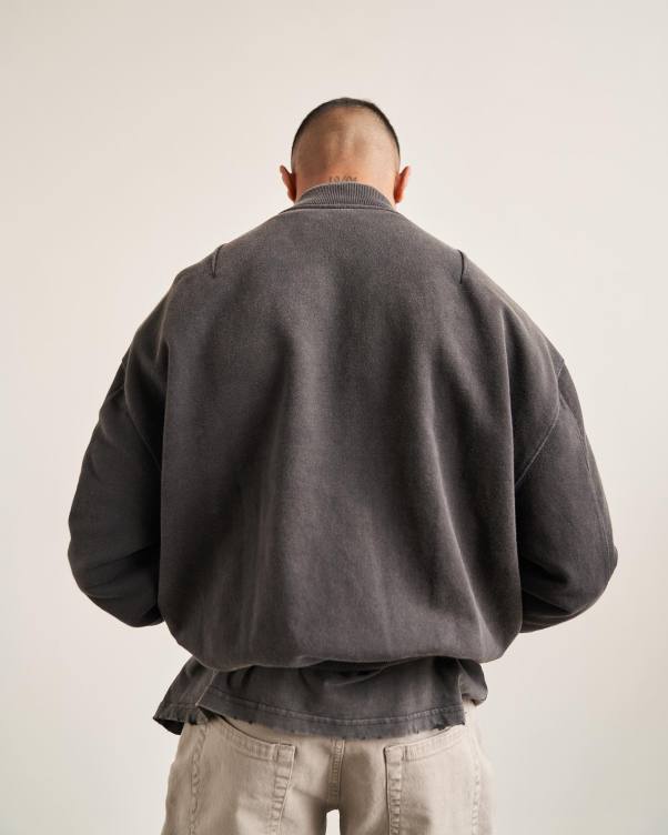 Washed and distressed trendy loose high street hip hop casual minimalist hooded sweatshirt cardigan jacket
