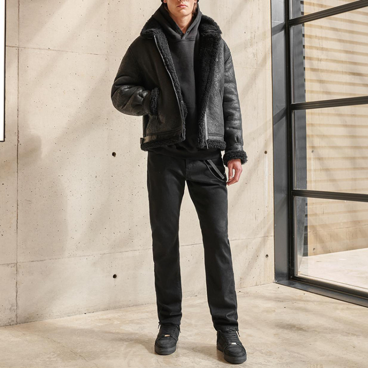 Lambswool fur one biker leather jacket men's jacket cotton clothing