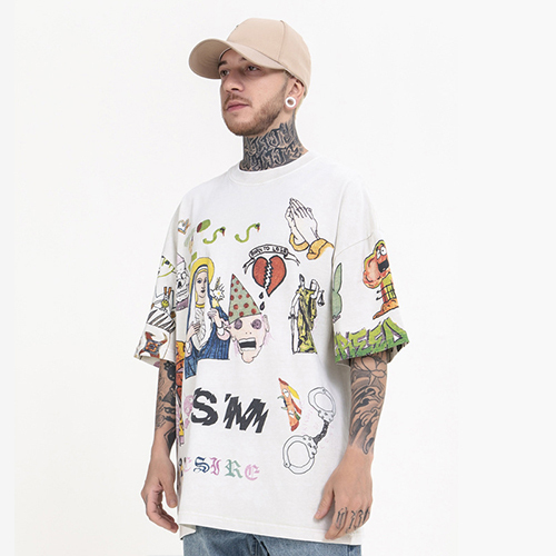 Hipster hip-hop homage hand-painted graffiti high street crew neck do-over short sleeve t-shirt