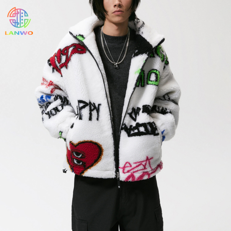 Men's Printed Fleece Loose Standing Collar Jacket Jacket