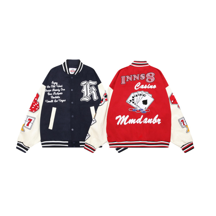 Towel embroidered flocking baseball uniform autumn and winter high street contrasting color splicing jacket