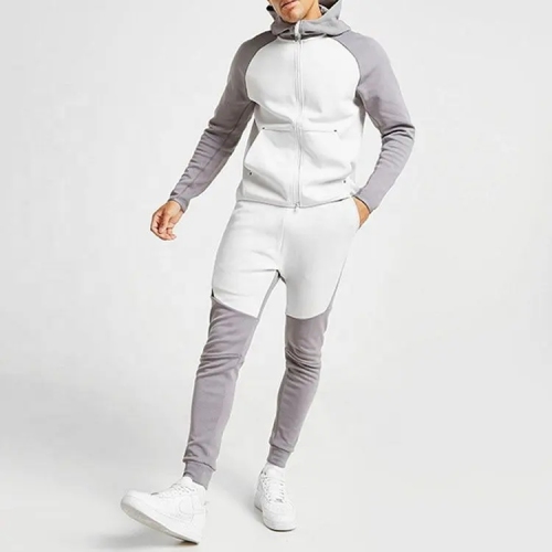 Manufacturing Men Custom Design Zip Up Hoodie And Sweatpants Set Color Block Cotton Sweatsuit Tracksuit For Men