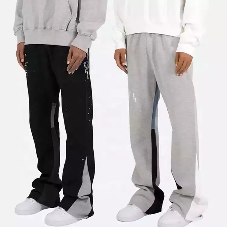 Custom Logo Flare Pants Wide Leg Baggy Streetwear Hip Hop Casual Paint Splatter Mens Flared Sweatpants For Men