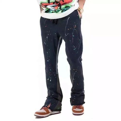 Custom Logo Flare Pants Wide Leg Baggy Streetwear Hip Hop Casual Paint Splatter Mens Flared Sweatpants For Men