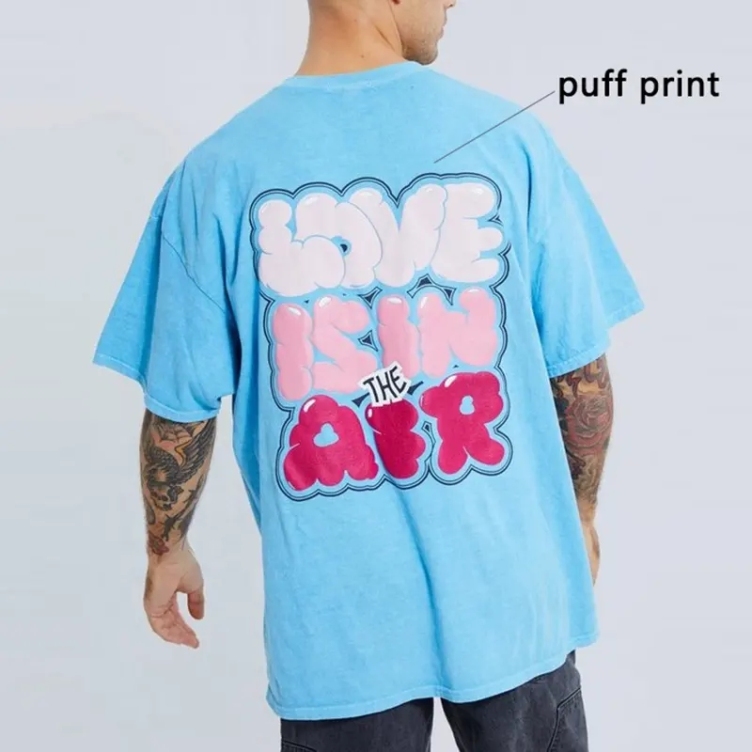 Custom Design Washed Bubble Printing Machine T-shirts Pour Oversized 100% Cotton Heavyweight Puff Print T-shirt For Men