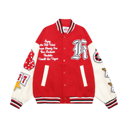 Towel embroidered flocking baseball uniform autumn and winter high street contrasting color splicing jacket