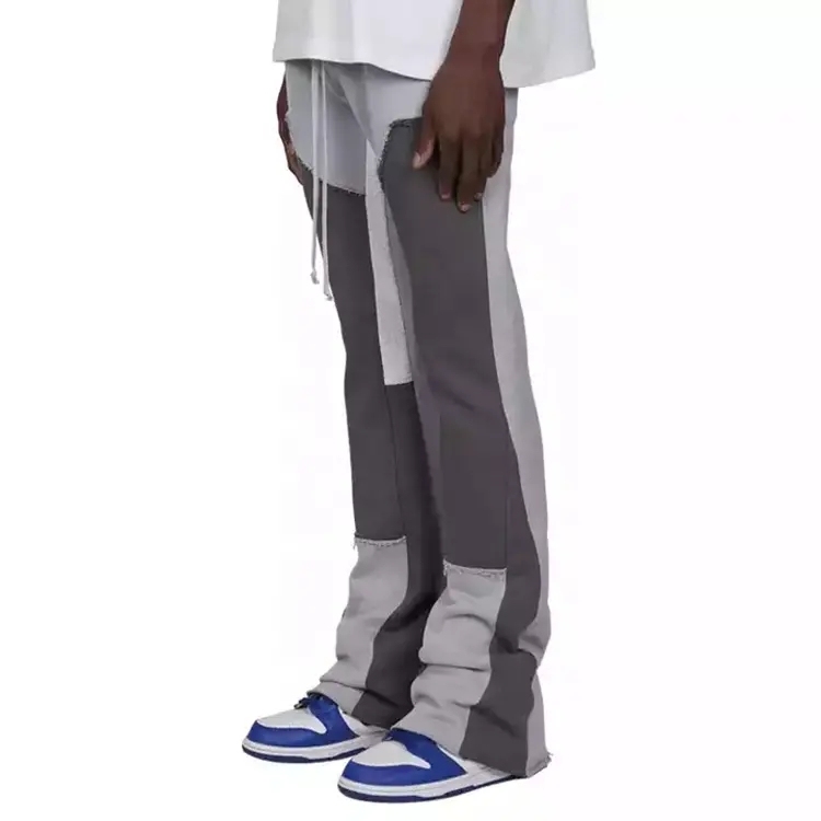Hot Sale Custom Logo Drawstring Waist Flared Sweatpants Men Color Block 100% Cotton Flared Sweatpants For Men
