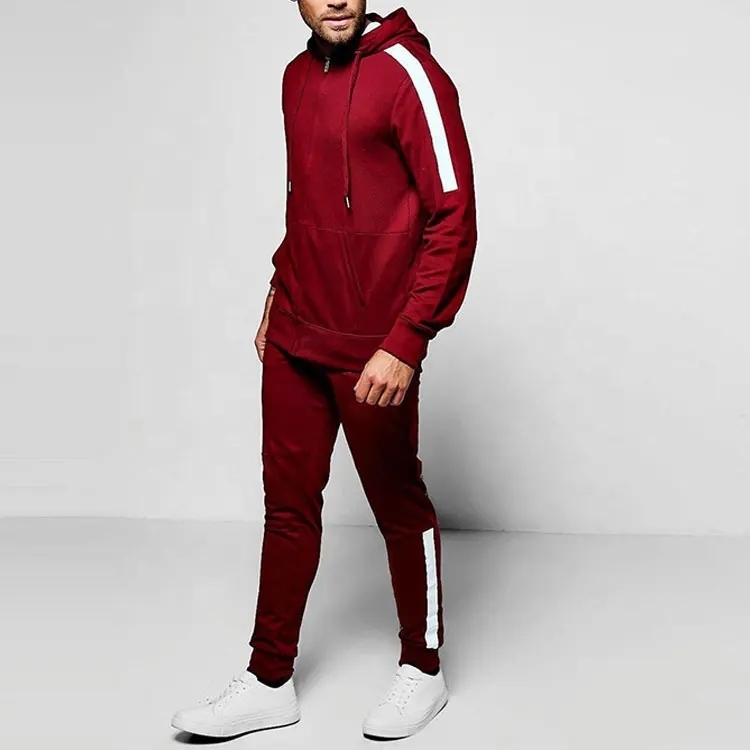 Custom Logo Manufacture Sports Blank Side Stripe Hoodie And Sweatpants Cotton Sweatsuit French Terry Zip Up Tracksuit For Men
