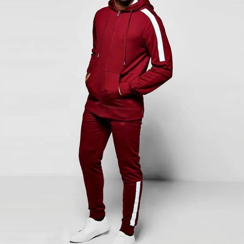 Custom Logo Manufacture Sports Blank Side Stripe Hoodie And Sweatpants Cotton Sweatsuit French Terry Zip Up Tracksuit For Men