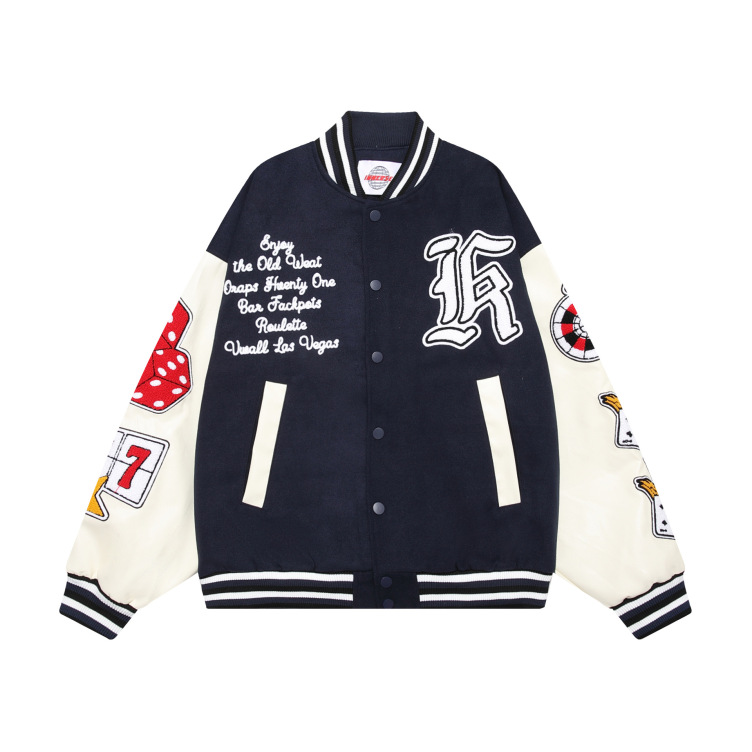 Towel embroidered flocking baseball uniform autumn and winter high street contrasting color splicing jacket