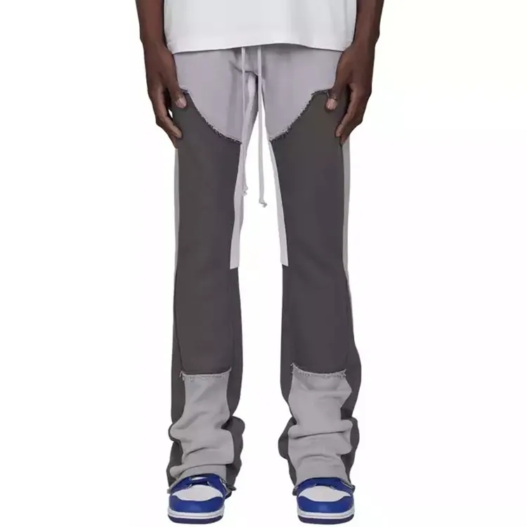 Hot Sale Custom Logo Drawstring Waist Flared Sweatpants Men Color Block 100% Cotton Flared Sweatpants For Men