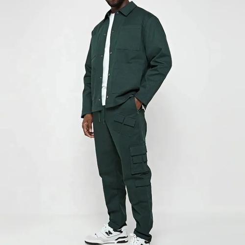 Oem Custom Logo Design Loose Fit Cargo Jacket And Pants Two Piece Set 100% Cotton Nylon Cargo Tracksuit For Men