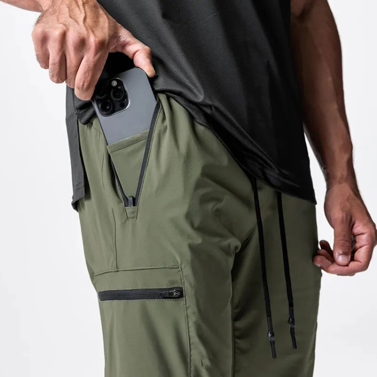 Custom Logo Men Jogging Gym Training Cargo Pants Durable 4-way Stretch Water-resistant Lightweight High Rib Jogger Cargo Pocket