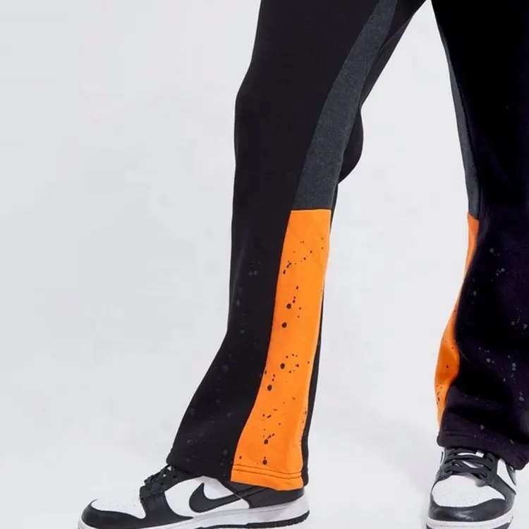 Oem Custom Logo Mens Straight Leg Panel Paint Splatter Flare Jogger Streetwear French Terry Stack Flare Sweatpants For Men