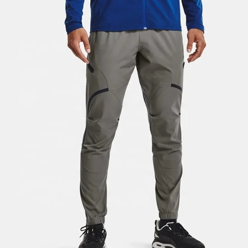 Custom Design Nylon 4- Way Stretch Gym Track Pants Zipper Pockets Contrast Seam Running Sports Wear Jogger Men