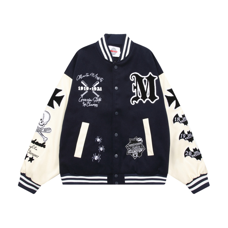 Retro hip-hop stitching contrast stand collar baseball uniform loose casual jacket