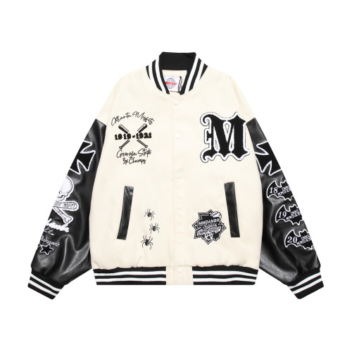 Retro hip-hop stitching contrast stand collar baseball uniform loose casual jacket