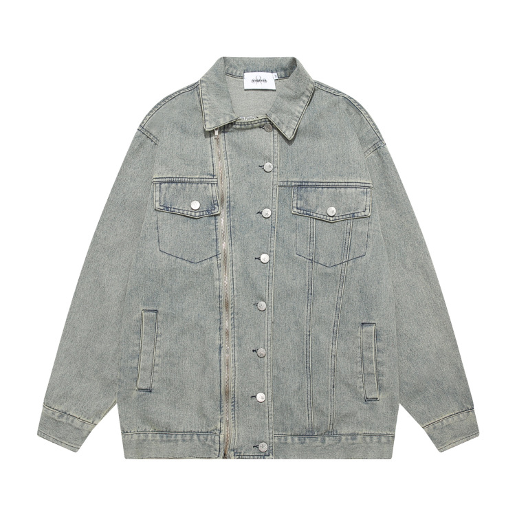 Retro washed distressed denim jacket loose versatile casual lapel jacket