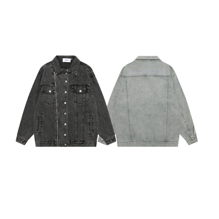 Retro washed distressed denim jacket loose versatile casual lapel jacket