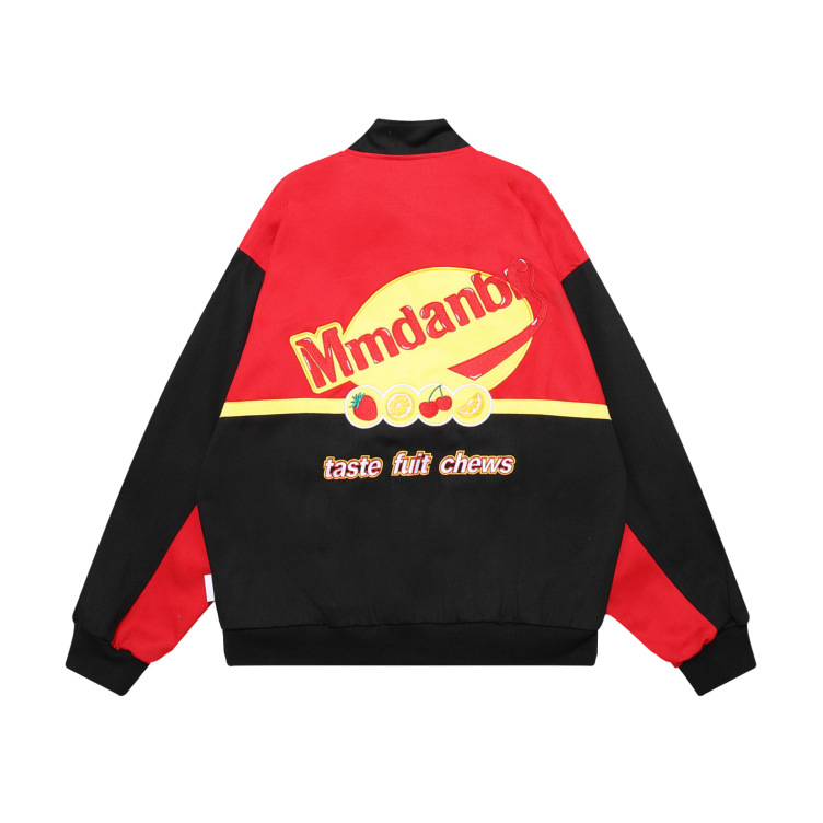 Retro stitching embroidered motorcycle baseball uniform hiphop street jacket
