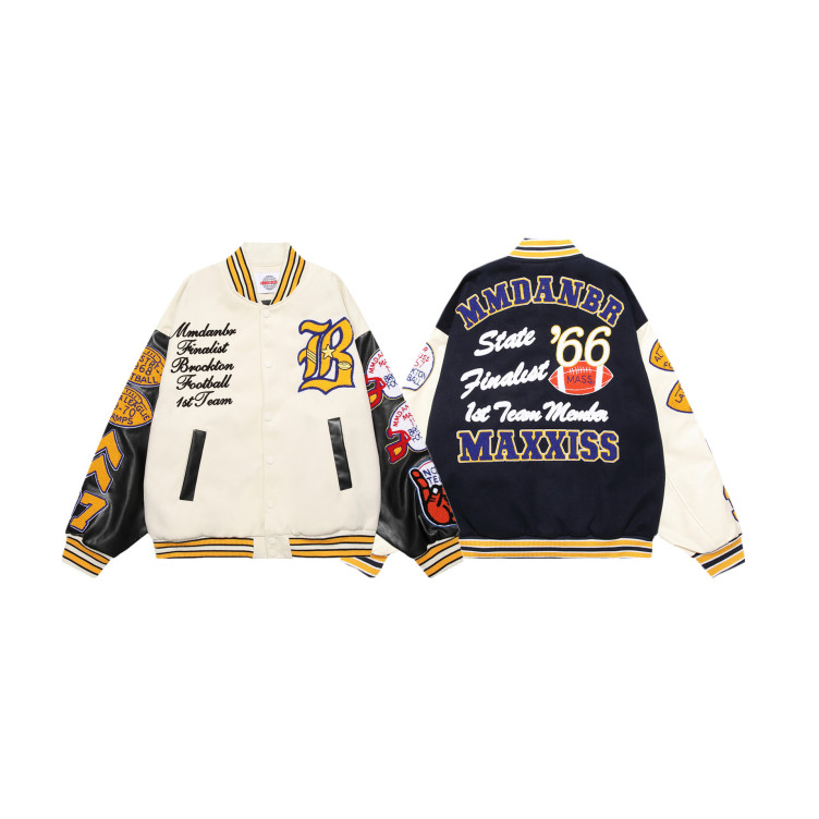 Retro college style baseball uniforms for men and women terry embroidered jackets