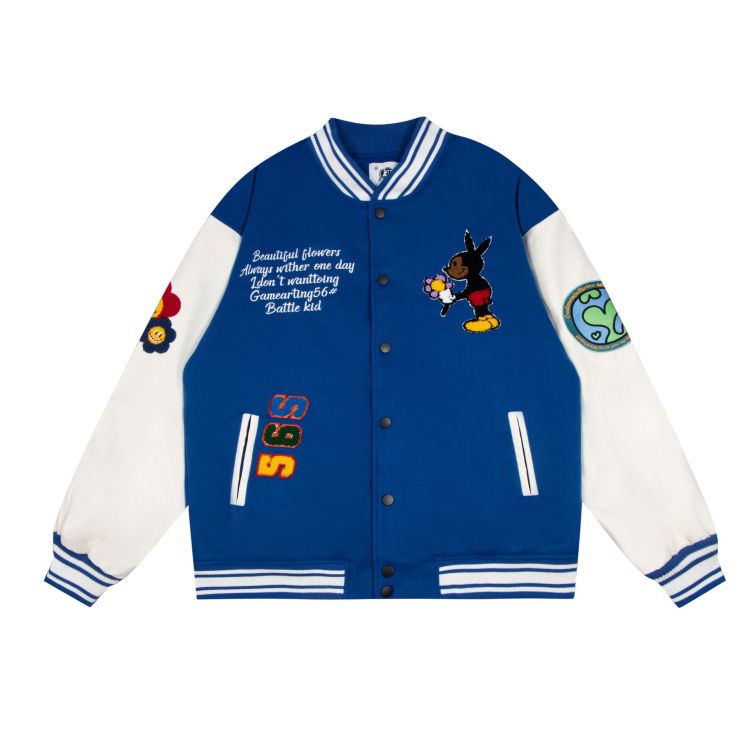 Retro Fun Cartoon Letters Towel Embroidered Loose Baseball Jacket