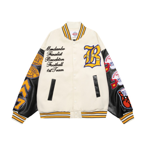 Retro college style baseball uniforms for men and women terry embroidered jackets