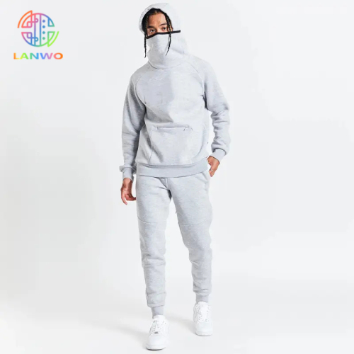 Men's New Design High Collar Trend Hip-hop Sweatshirt Tracksuits Sport Wear Zipper Pocket Hood Sweatsuit 2 Pcs Jogger Set