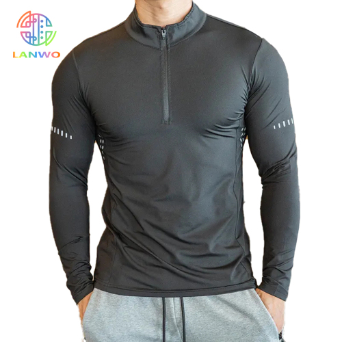 High Quality Custom Logo Gym Activewear Men Compression Fitness T Shirt Long Sleeve Half Zip Gym Blank Men's Polyester T-shirts
