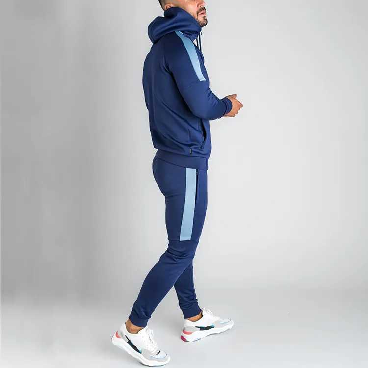 Custom Gym Sportswear Fleece Tech Two Piece Jogging Suits Custom Mens Plain Striped Tracksuit Set For Men