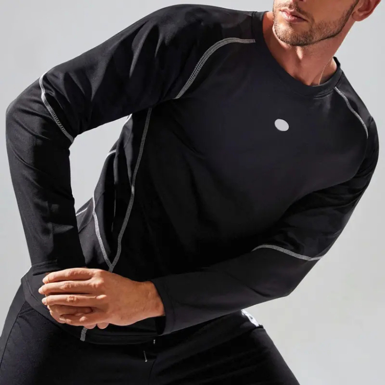 Custom Mens New Workout Tops Long Sleeve Slim Fit Dry Fit T-shirt Compression Shirt 100% Polyester T Shirt