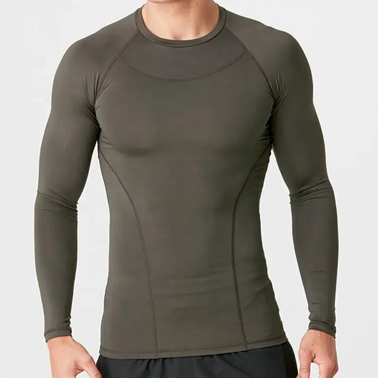 High Quality Dry Fit Men Fitness Compression Muscle Fit Gym Polyester Sports Long Sleeve T Shirt