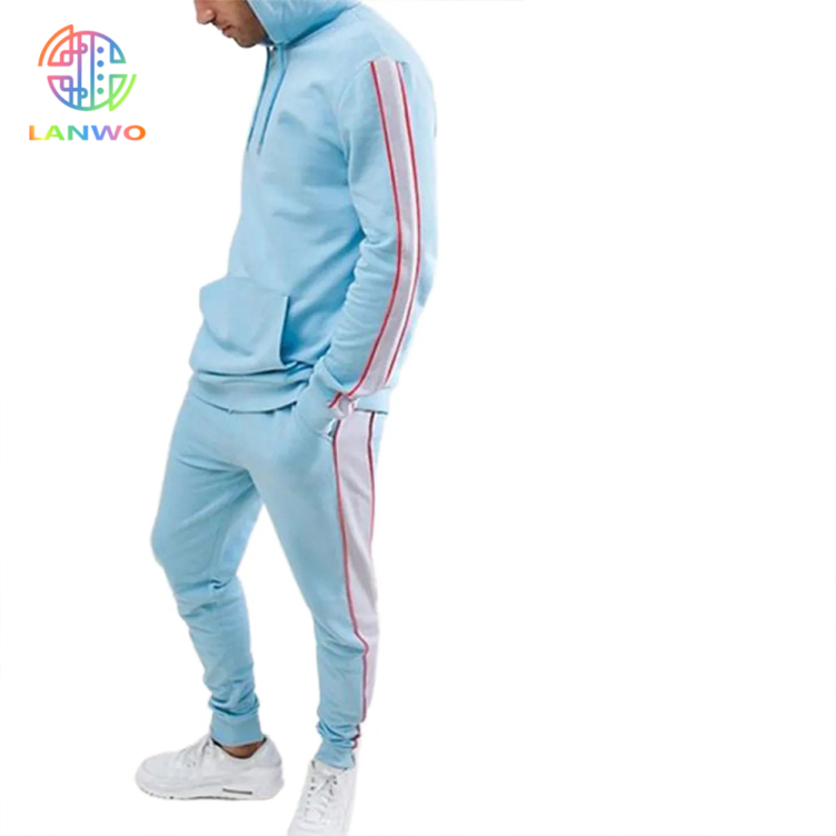 Bulk Fashion Custom Print Logo Side Stripes Sports Zip Sweatsuit Casual Cotton Fleece 2 Piece Jogger Set Patchwork