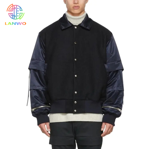 Custom High Quality Collared Color Block Wool Padded Varsity Jacket For Men